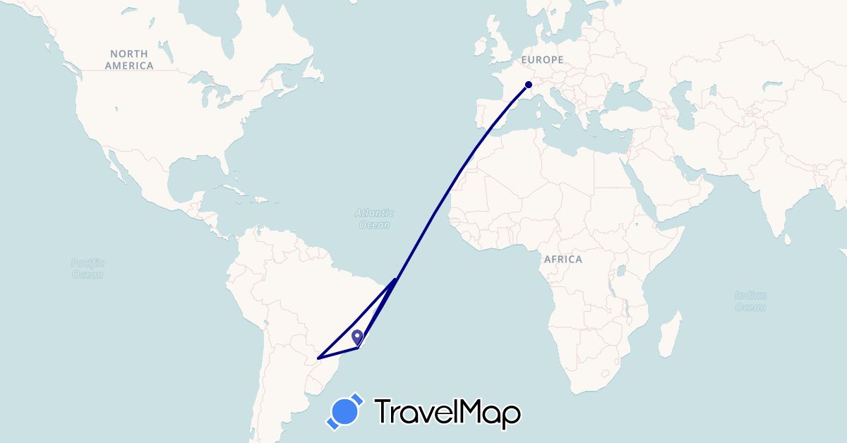 TravelMap itinerary: driving in Argentina, Brazil, Switzerland (Europe, South America)
